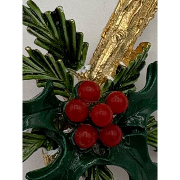 Two Vintage Rhinestone Enamel Christmas Pins Candy Cane Candle ROMA - Picture 3 of 7